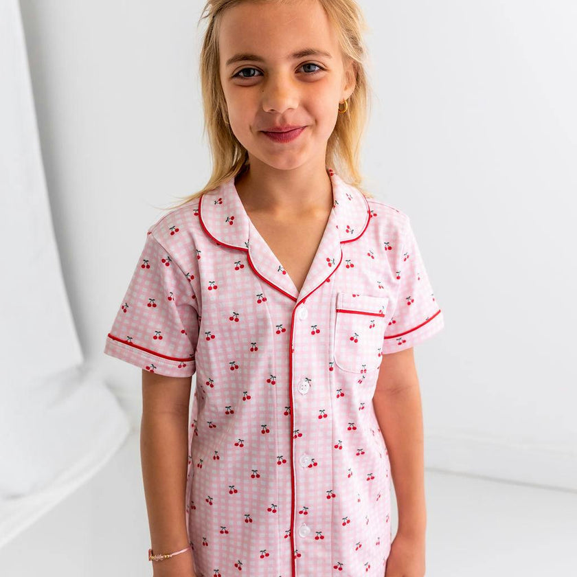 Cherries Girls Pima Cotton Short Pajama Set