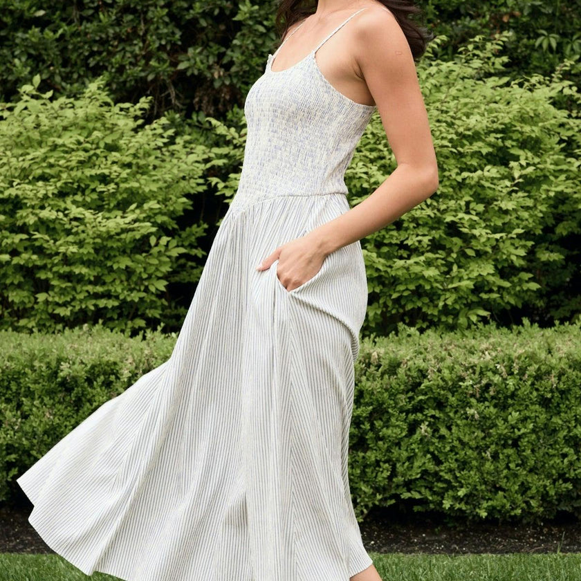 Maxwell Dress in Blue & White Pinstripe