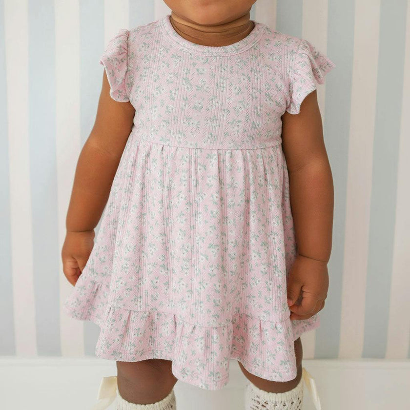 Andina Rose Pointelle Ruffled Bodysuit Dress