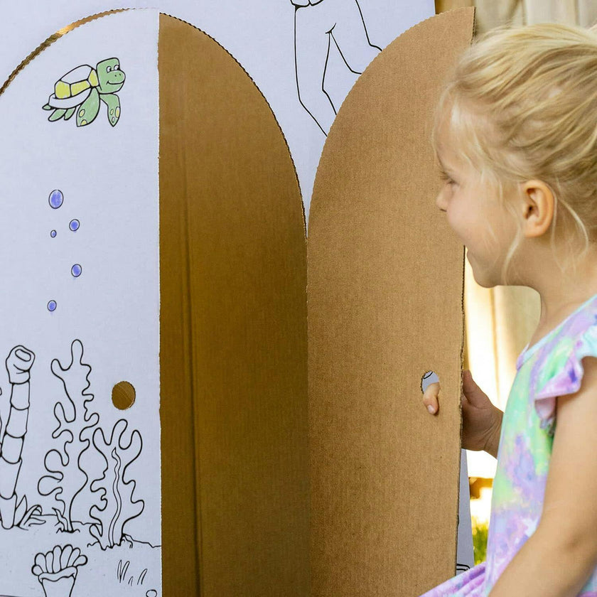 Cardboard Coloring Playhouse Sand Castle - Kids Art & Craft for Indoor & Outdoor Fun