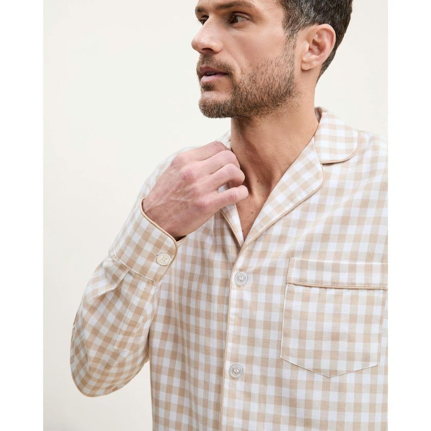 Men's Twill Pajama Set in Light Blue Gingham
