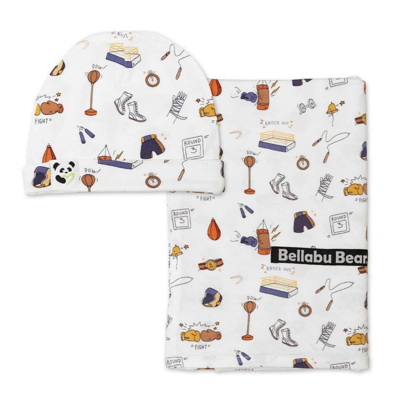 Boxing Bamboo Swaddle & Beanie Set