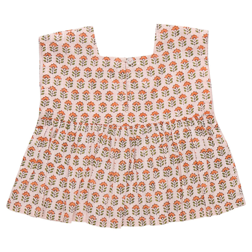 Girls Kamari Top - Pink Prairie Block Print