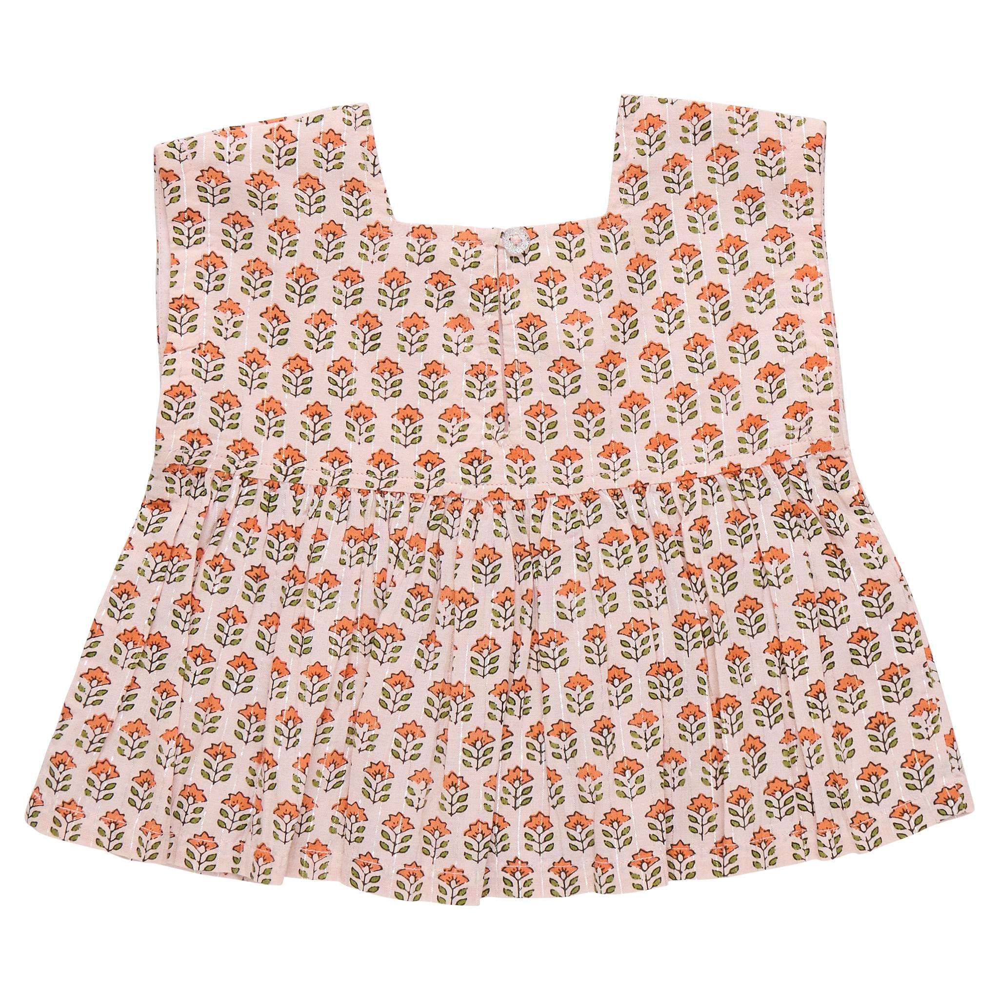 Girls Kamari Top - Pink Prairie Block Print