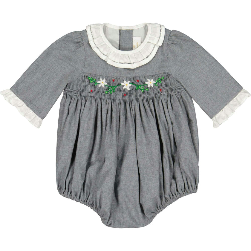 Heidi Grey Long Sleeve Smocked Bubble