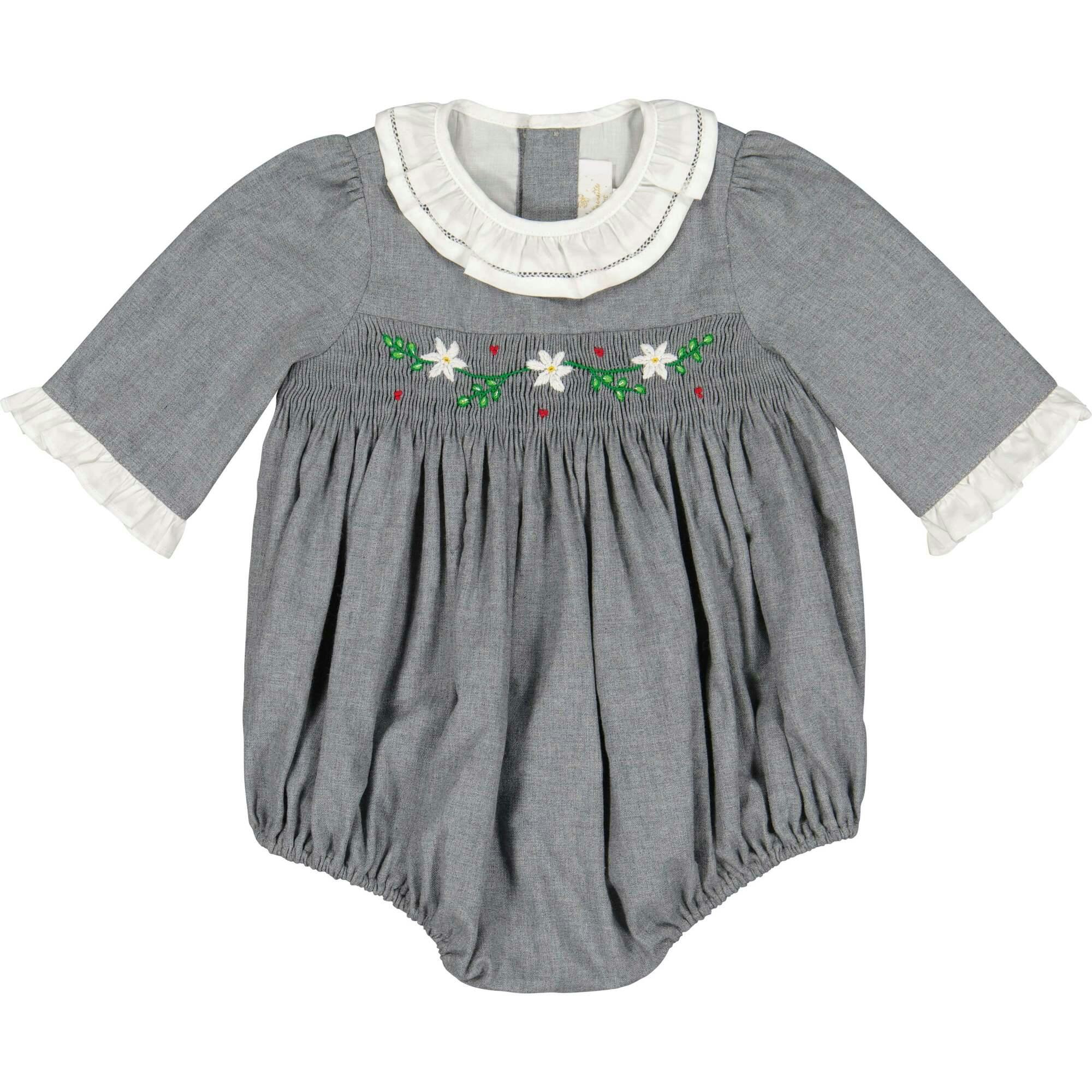 Heidi Grey Long Sleeve Smocked Bubble
