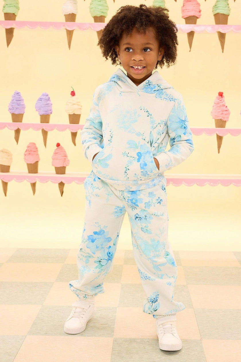 Mini Kian Hooded Sweatshirt in Blue Aquarelle Fleur