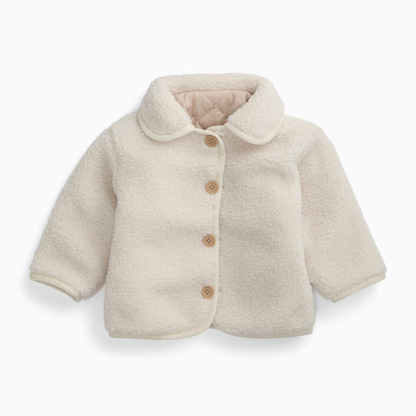 Reversible Recycled Borg Jacket - Taupe & Ecru