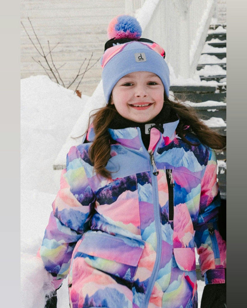 Two Piece Play Snowsuit Pink Mountain Print With Blue Pants