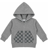 Kids French Terry Zip Hoodie - Heather Smile Check