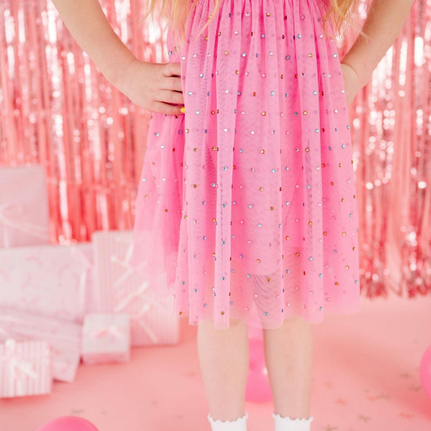 Raspberry Rhinestone Short Sleeve Tutu Dress