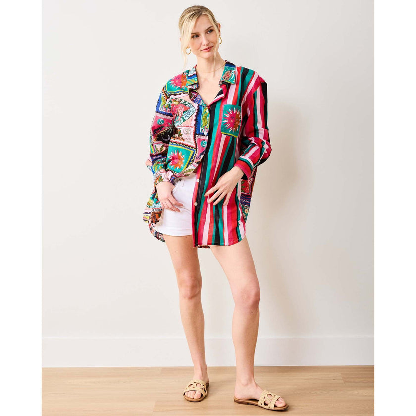 Colorful Coast, Classic Button Down With Pocket , Vibrant Ink