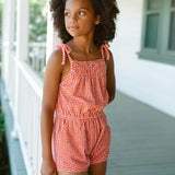 girls cranberry gingham french terry romper