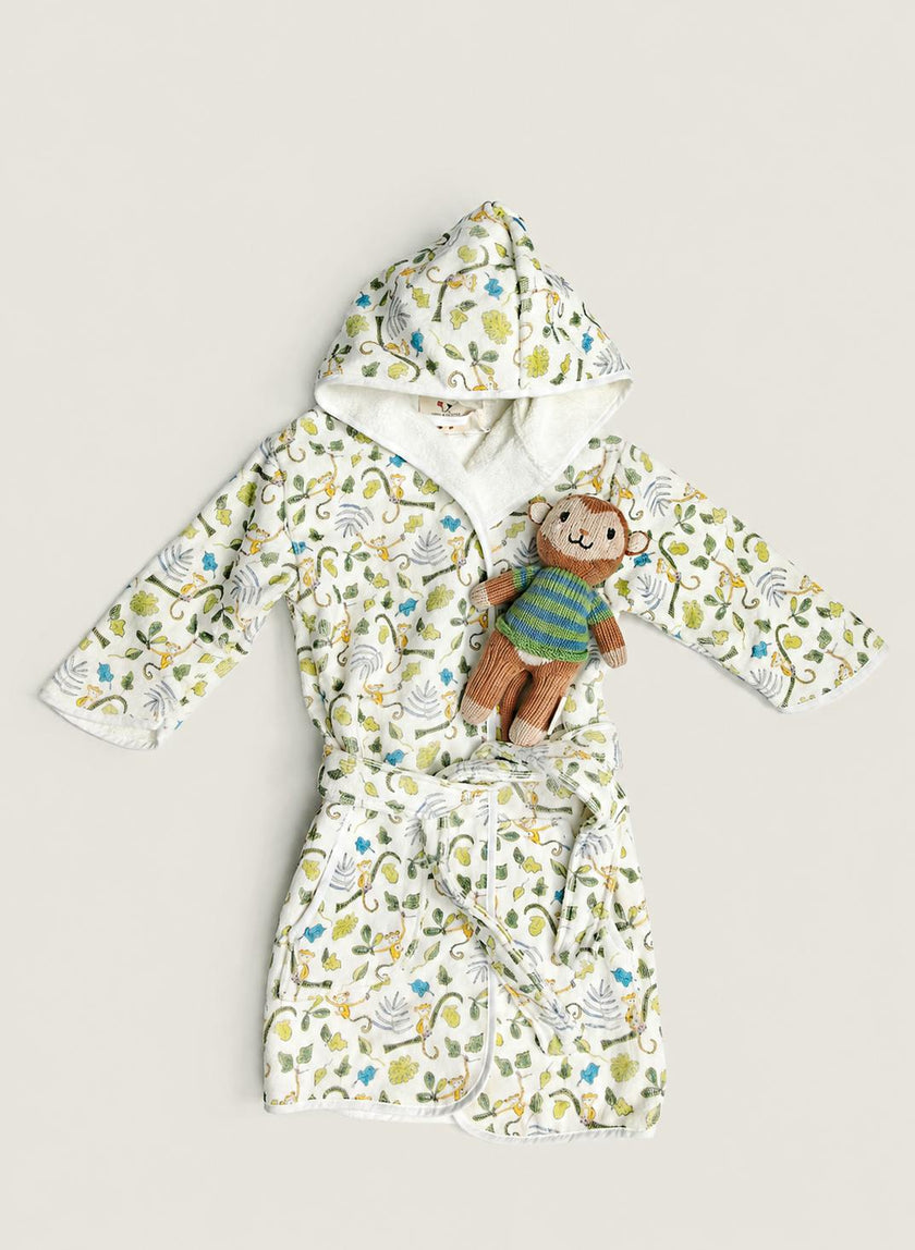 Children's Gift Set: Happy Monkey Bathrobe and Marlow the Monkey Knit Doll