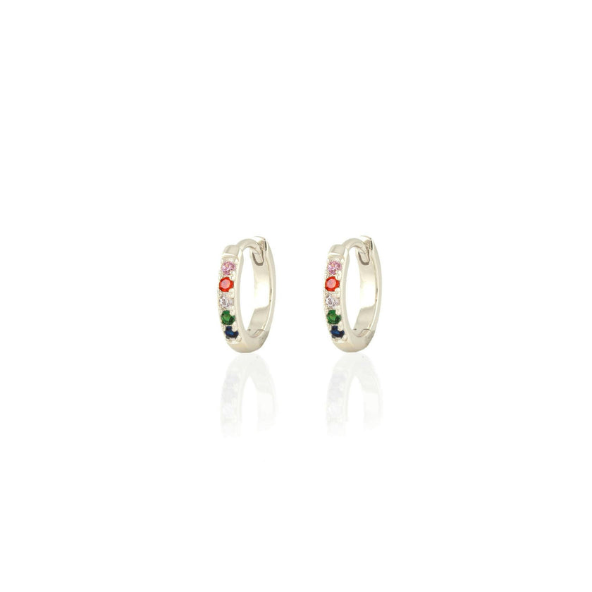 Rainbow Crystal 12mm Huggie Hoop Earrings