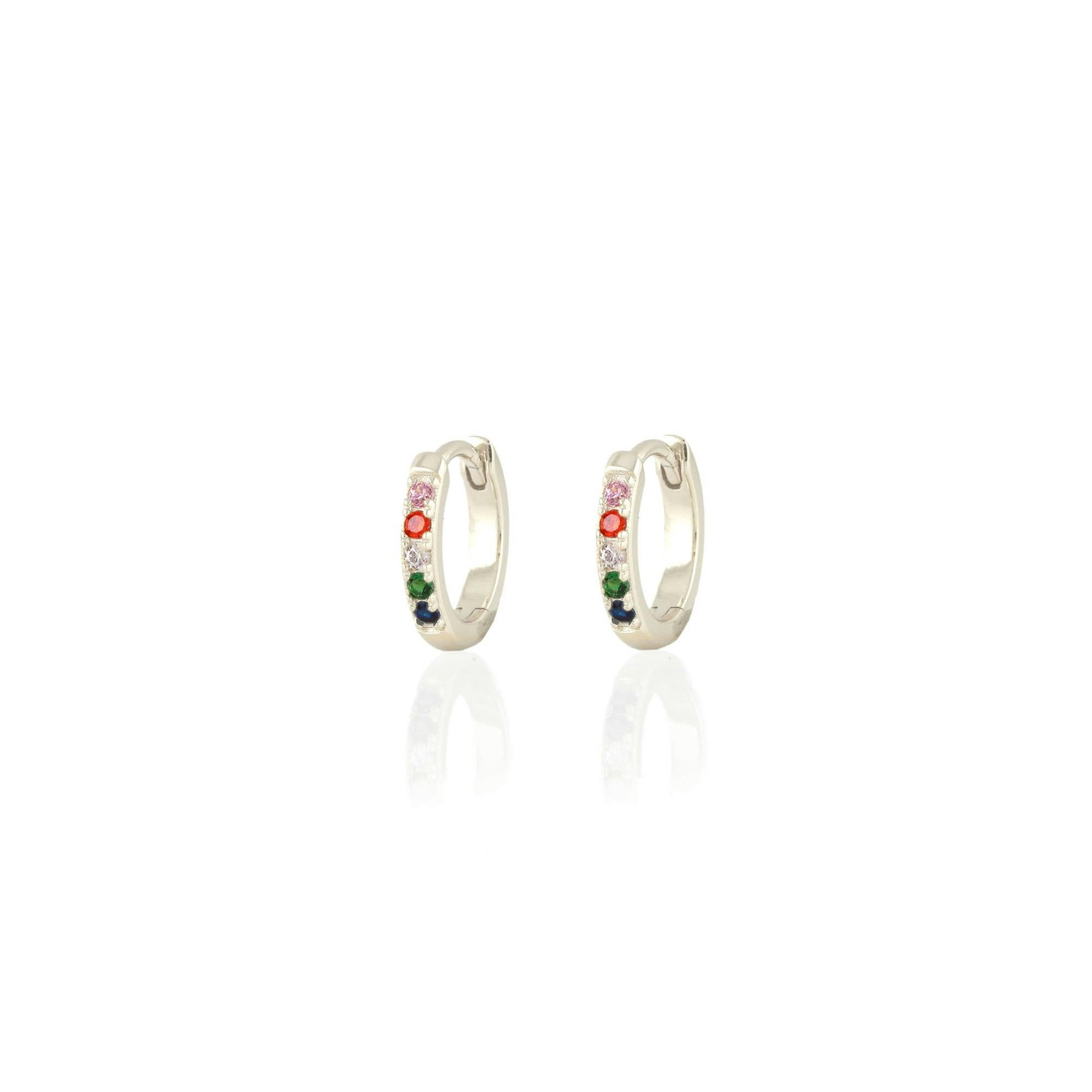 Rainbow Crystal 12mm Huggie Hoop Earrings