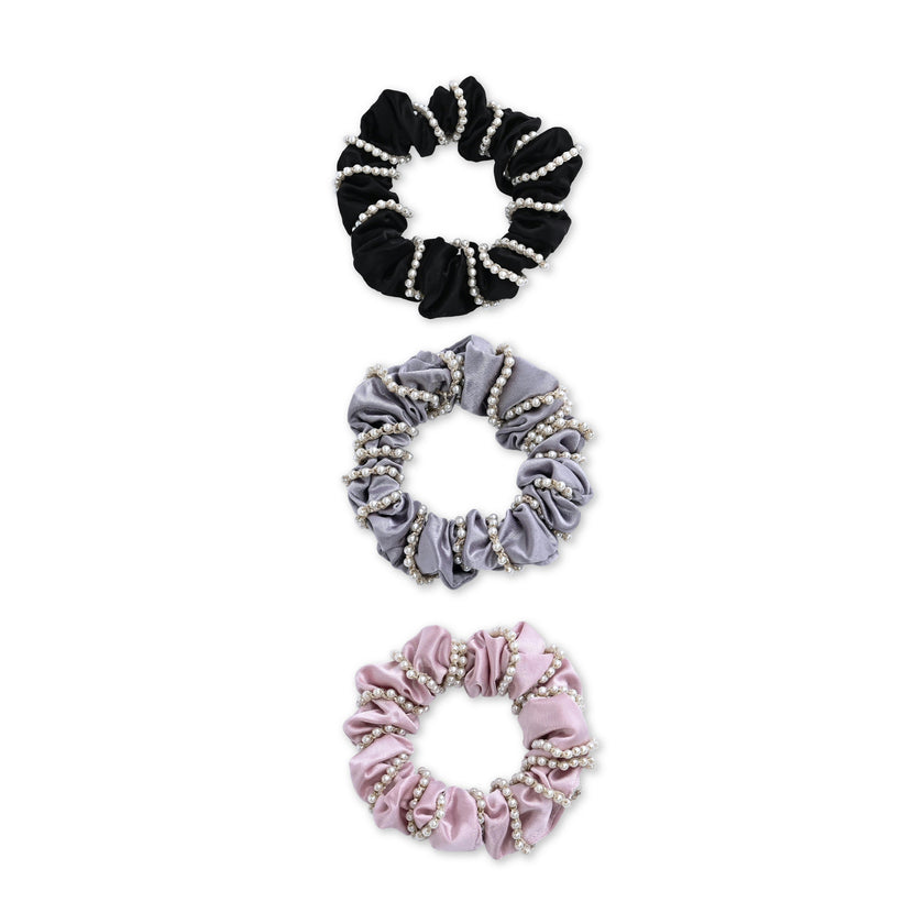 Pearl Accent Scrunchie Set