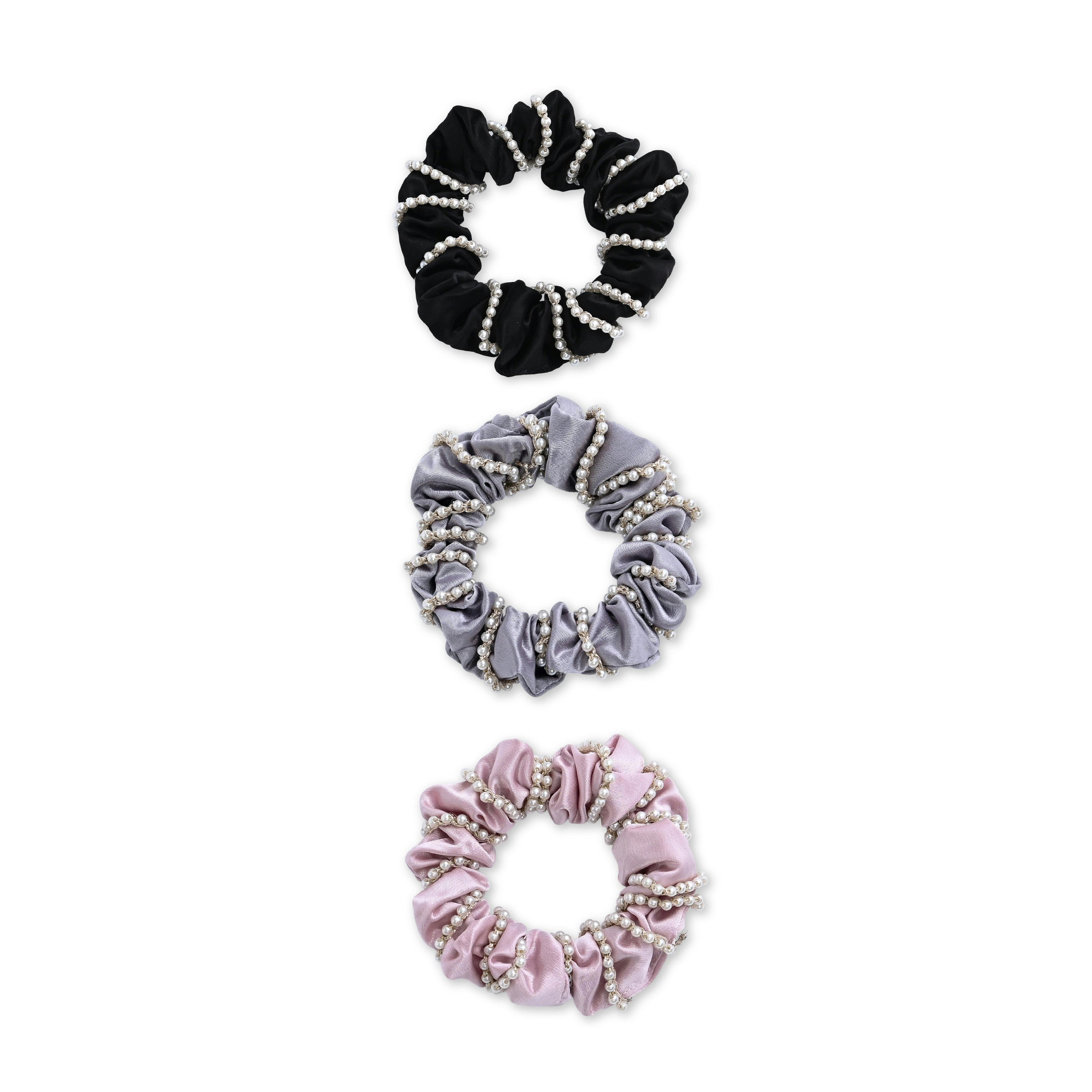 Pearl Accent Scrunchie Set