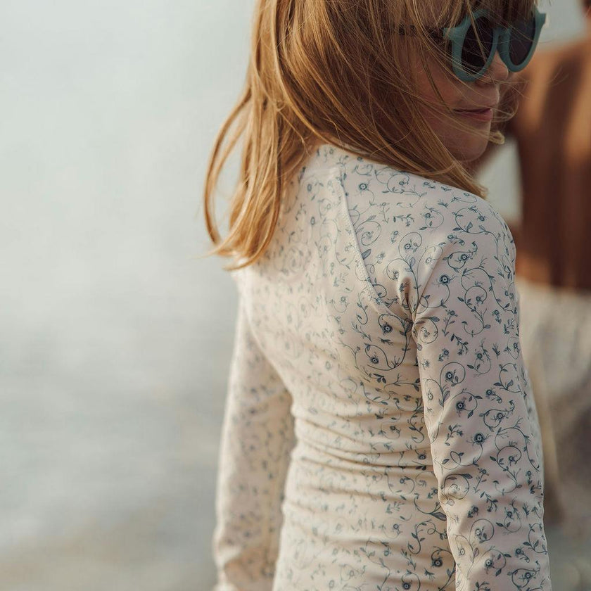 Long Sleeve Rashguard Ruffle Swimsuit | UPF + Recycled - Scandi Floral
