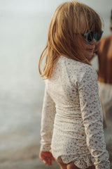 Long Sleeve Rashguard Ruffle Swimsuit | UPF + Recycled - Scandi Floral