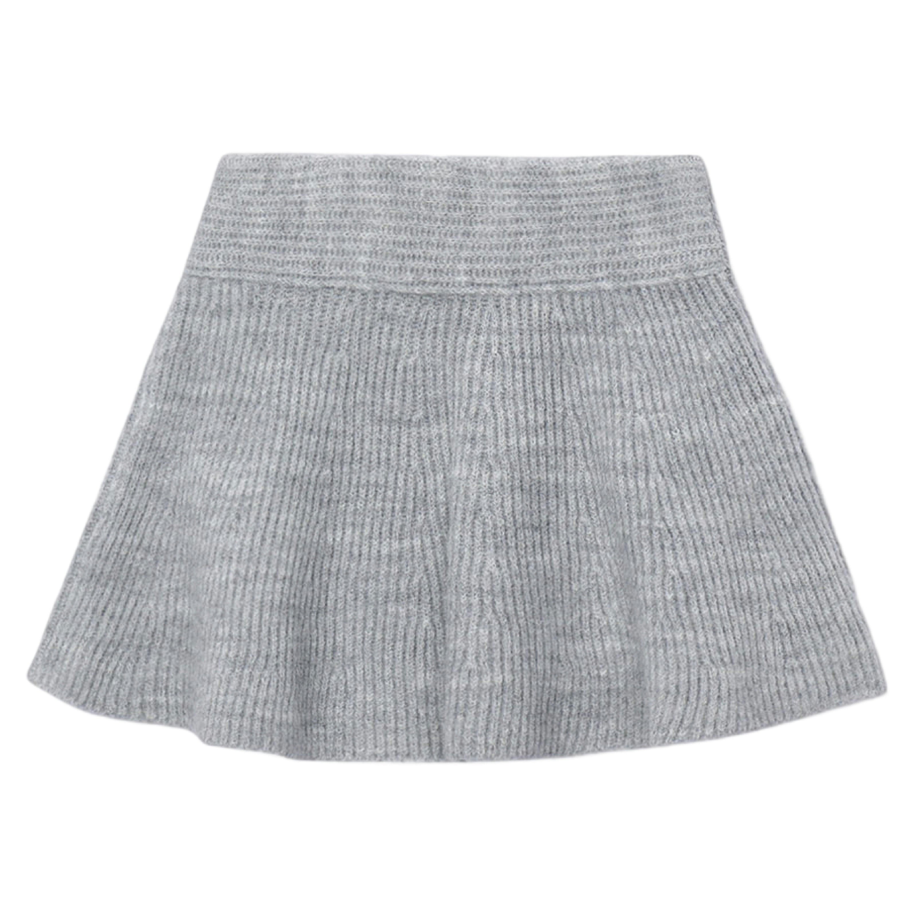 Grey Pearl Embellished Knit Skirt