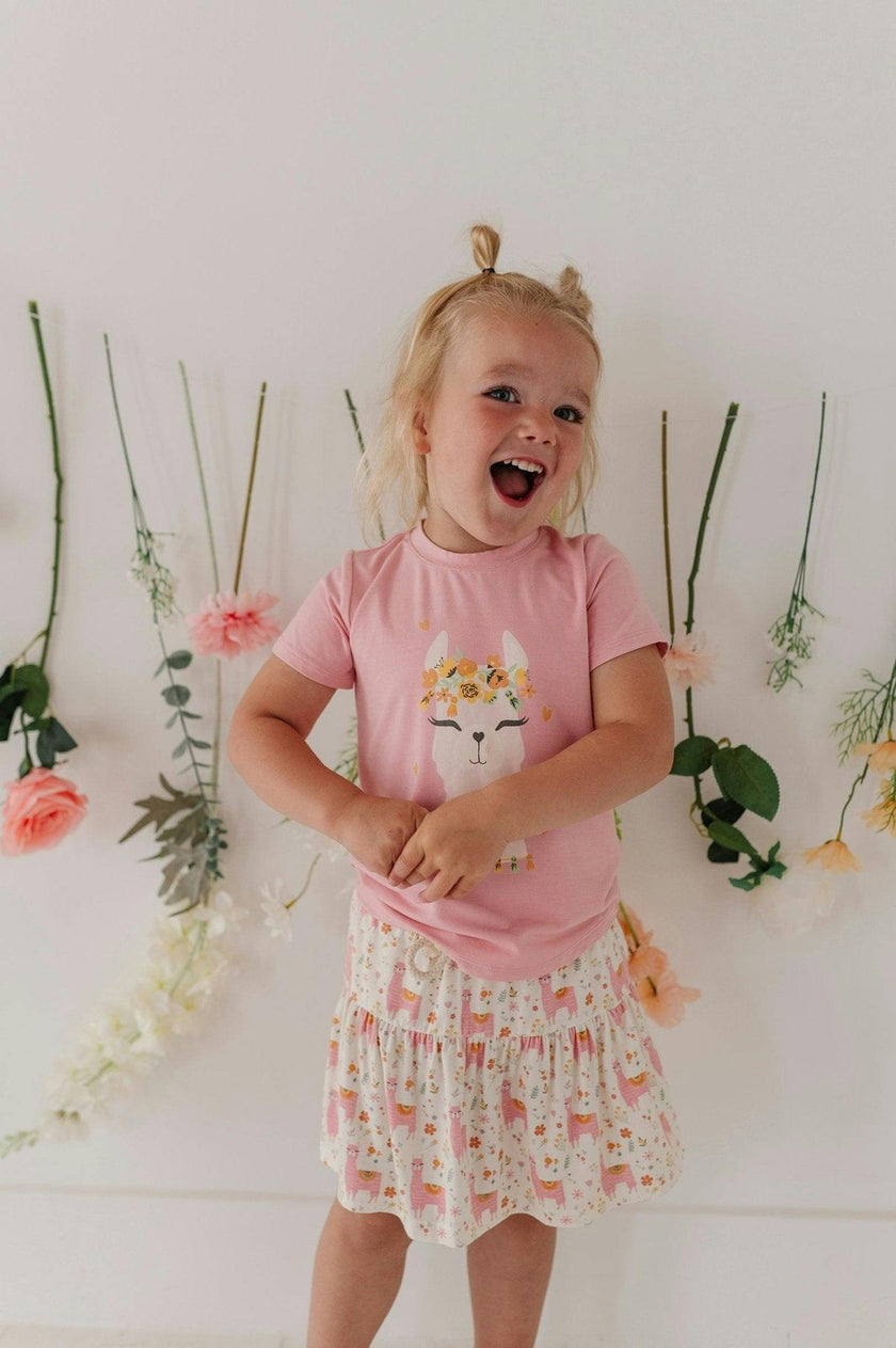 Girl's Short Sleeve Tee in Llamas