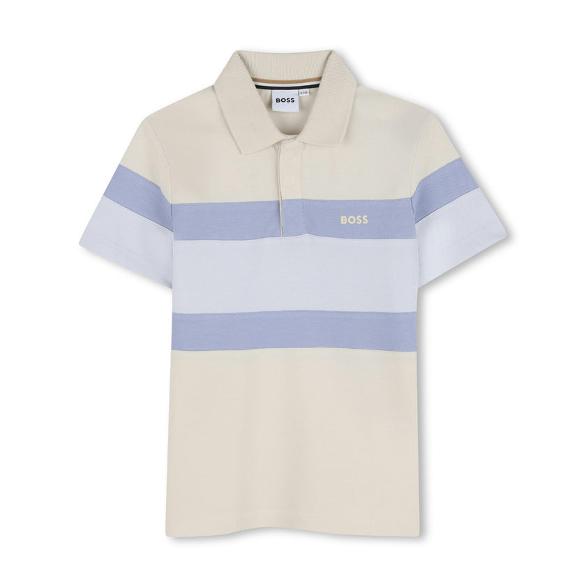 Beige & Blue Striped Polo Set