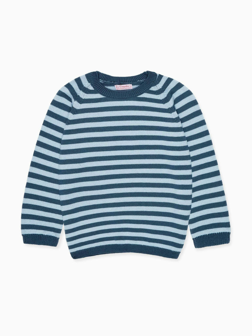 Petrol Blue Stripe Bromo Merino Boy Jumper