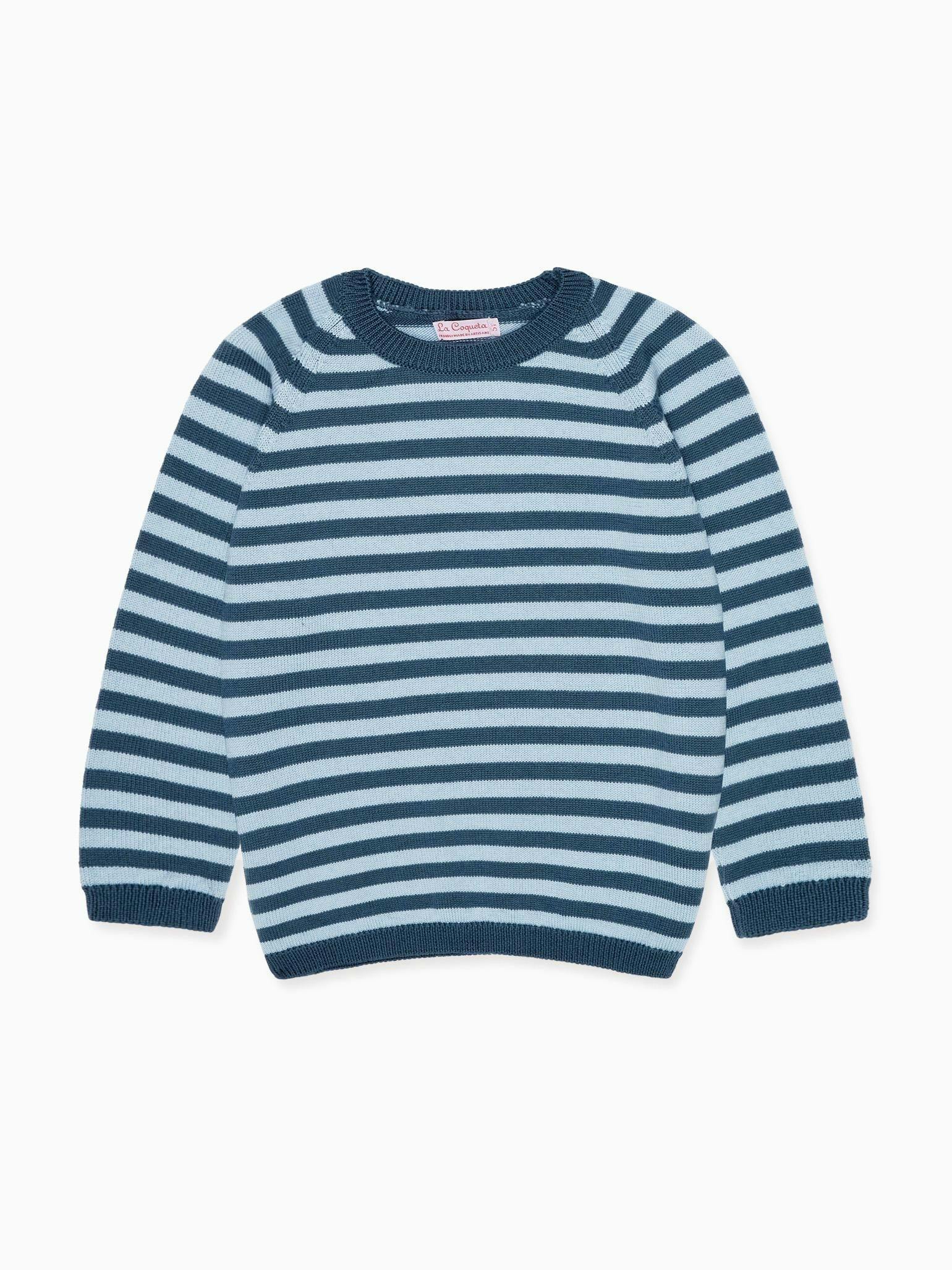 Petrol Blue Stripe Bromo Merino Boy Jumper