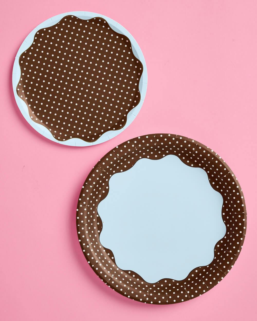 Brown + Blue Plates - 32 paper plates, 2 sizes