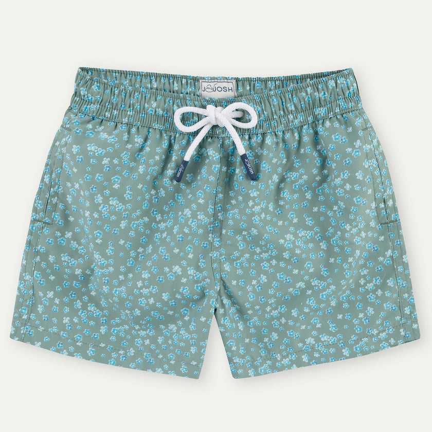 Khaki Flowers Boys' Swim Shorts