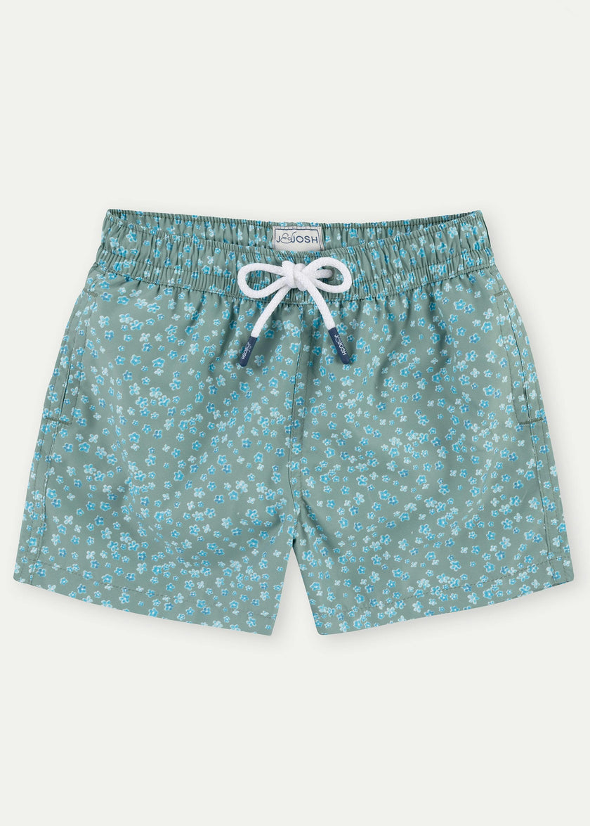 Khaki Flowers Boys' Swim Shorts