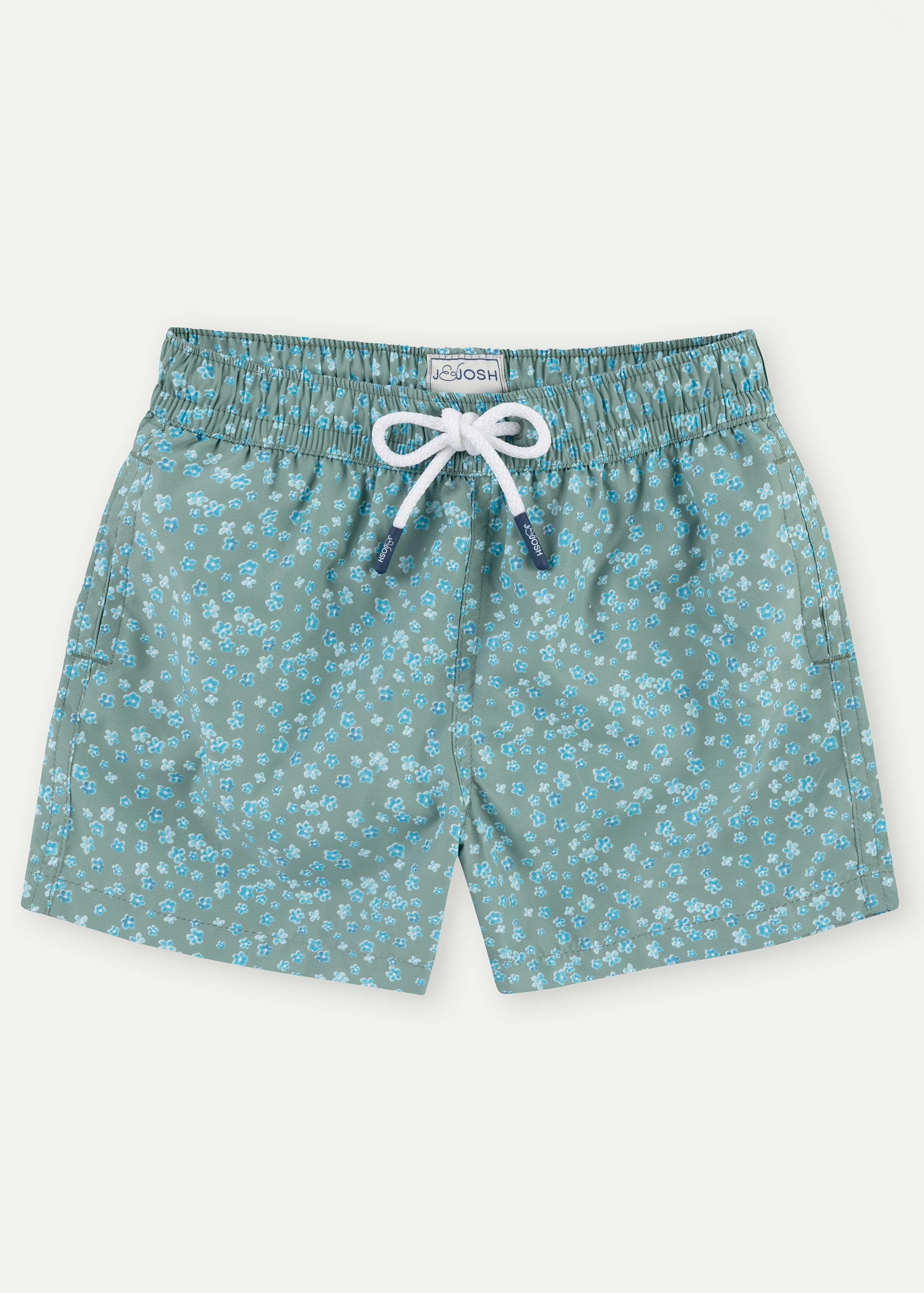Khaki Flowers Boys' Swim Shorts