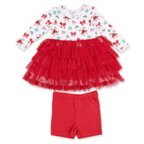Bows & Candy Canes - Bamboo - Twirly Long Sleeve Tutu Dress and Cartwheel Short