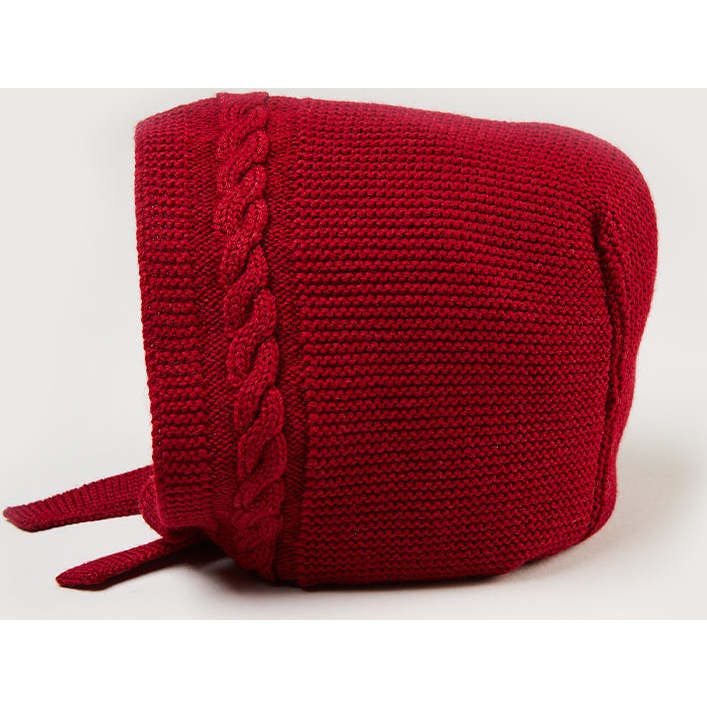 Cable Detail Knitted Bonnet In Red (S-L)
