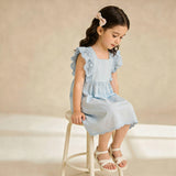 Organic Eyelet Flutter Dress - Light Blue Eyelet