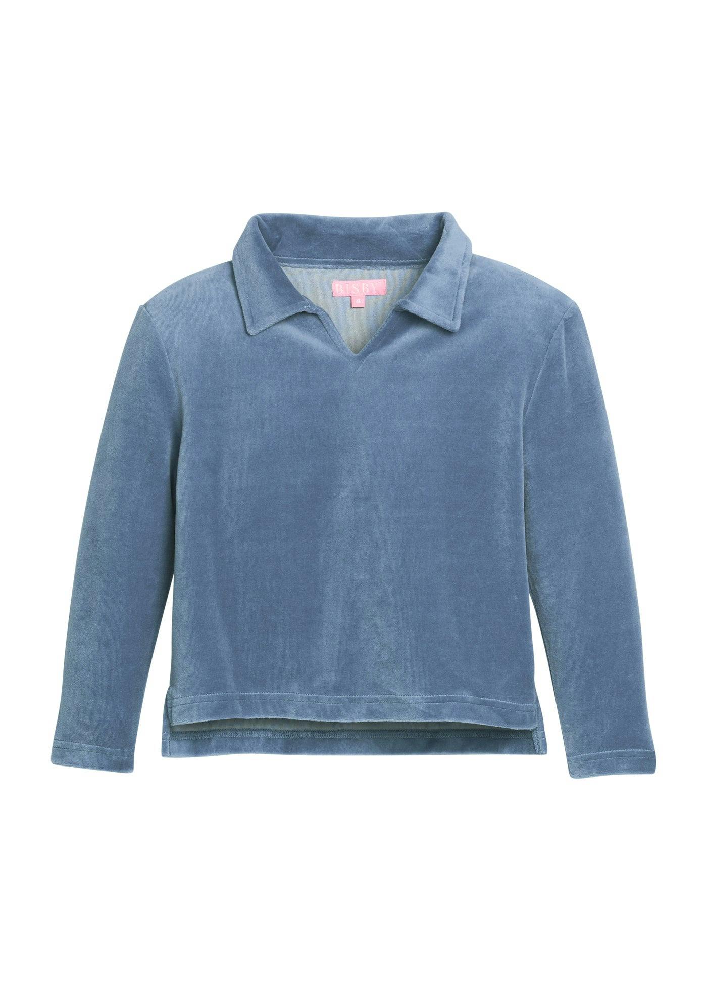 Polo Pullover - Dusty Blue Velour