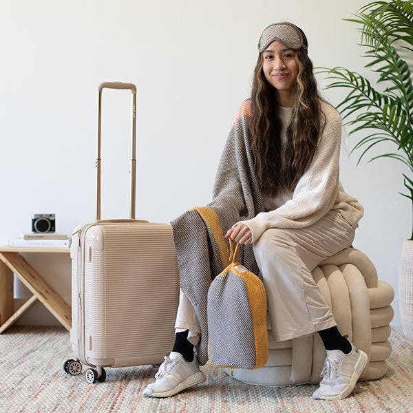 Chevron Stripes Organic Cotton Travel Blanket and Eye Mask Set