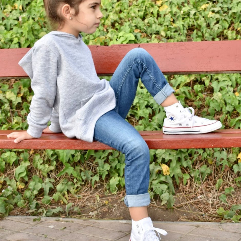 Girl Grey Long Hooded Pocket Jersey 100% Cotton