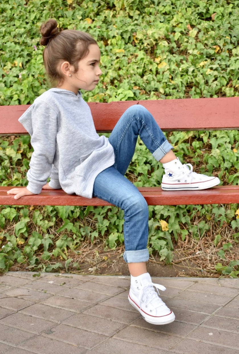 Girl Grey Long Hooded Pocket Jersey 100% Cotton