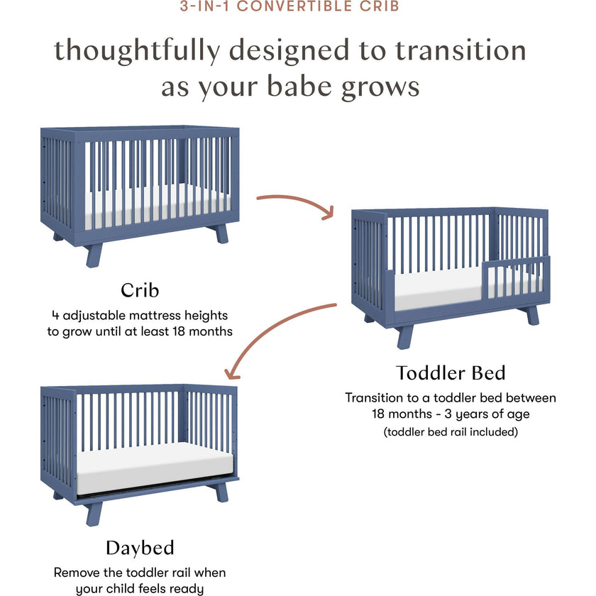 Hudson 3-In-1 Convertible Crib With Toddler Bed Conversion Kit