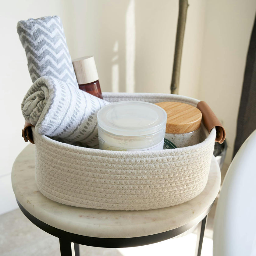 Beautiful Storage Basket Set of 5 - Modern Cotton Rope Baskets for Organizing Shelves - Perfect Bins for Nursery, Changing Table, Office and Living Room