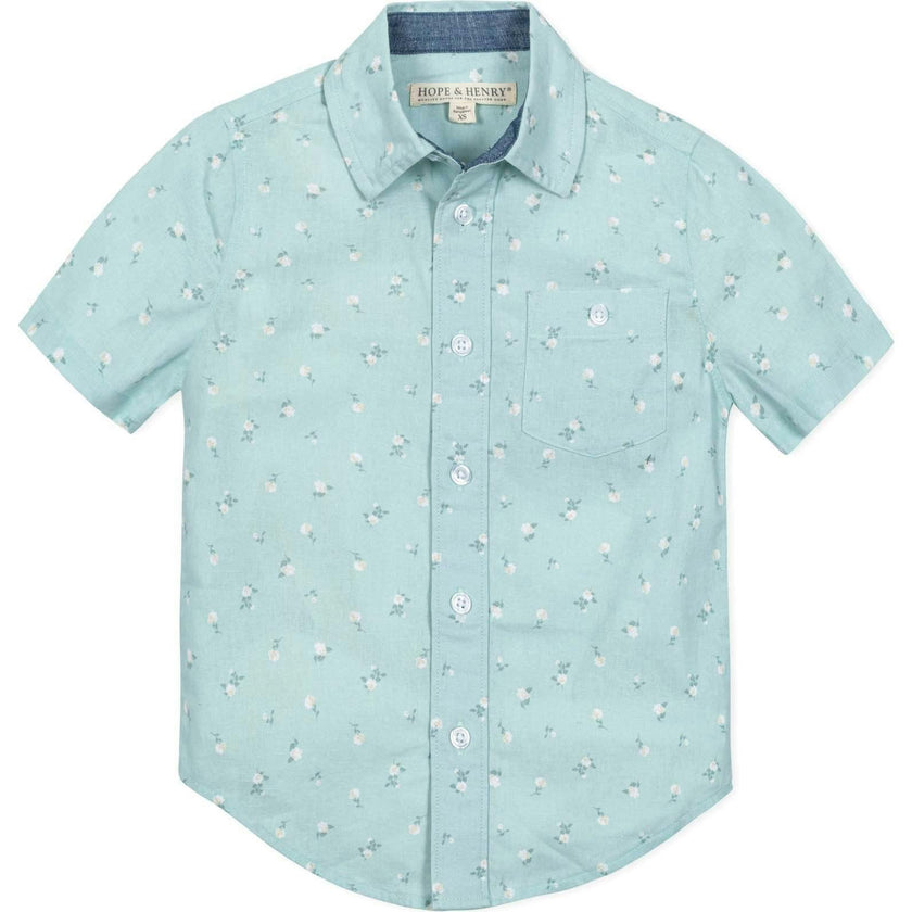 Linen Short Sleeve Button Down Shirt, Blue