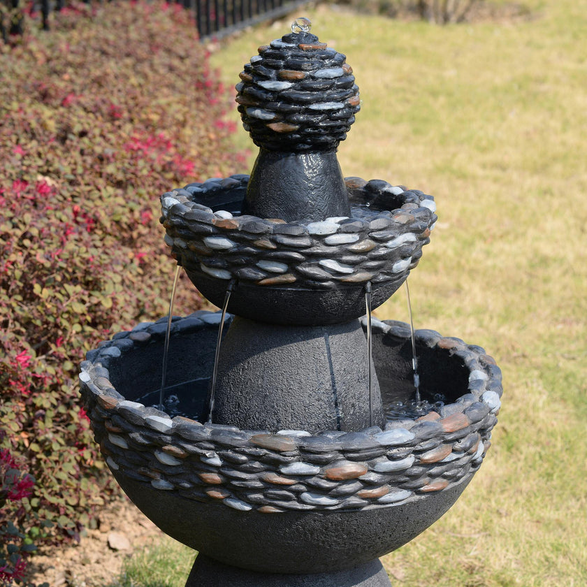 Teamson Home 3-Tier Zen-Style Outdoor Water Fountain with Realistic Stone Finish