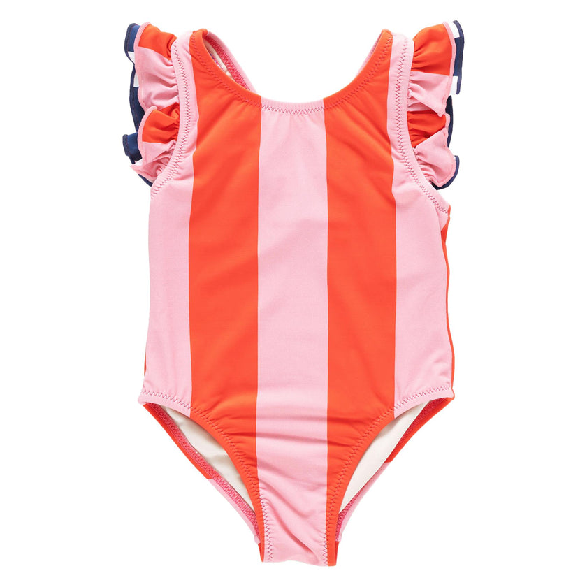 Girls Liv Suit - Pink Wide Stripe w/ Red Stripe