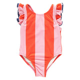 Girls Liv Suit - Pink Wide Stripe w/ Red Stripe