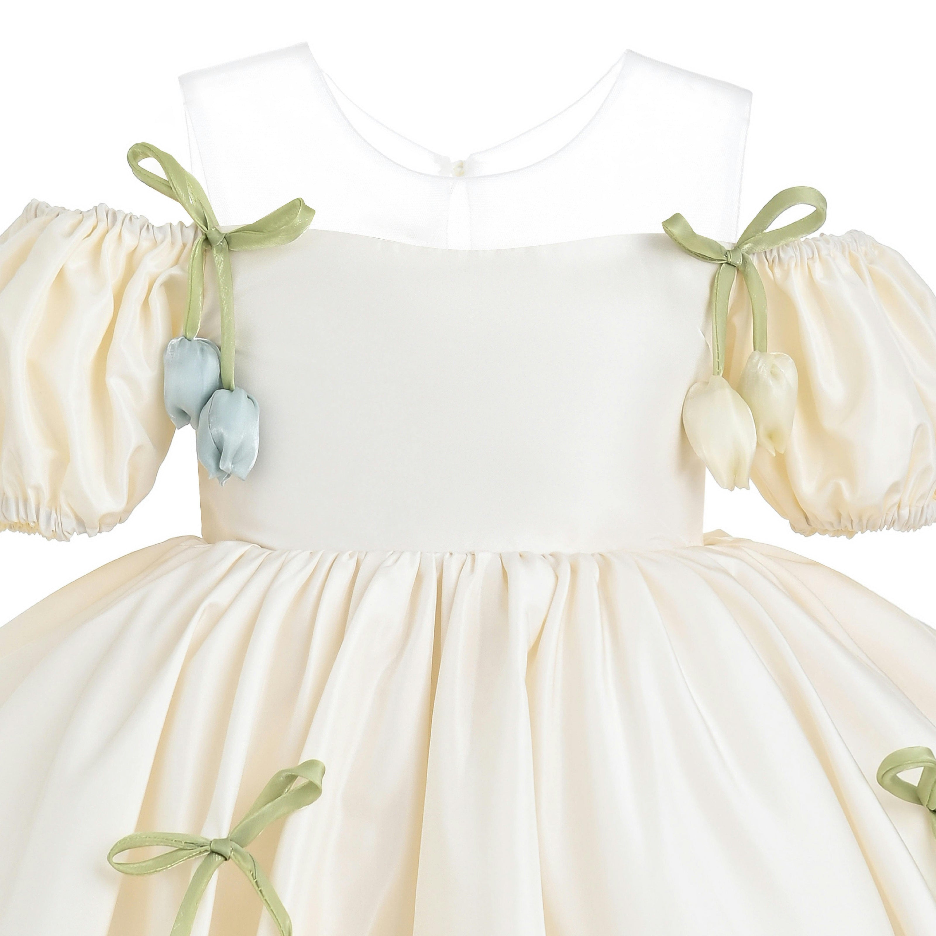 Ivory Zafira Puff-Sleeve Occasion Dress