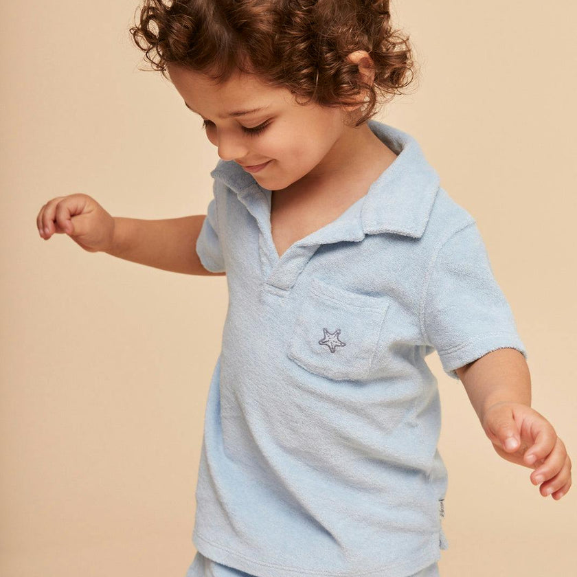 Terry Cotton Polo Shirt, Blue