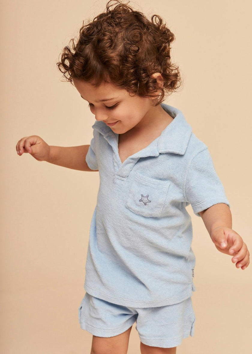 Terry Cotton Polo Shirt, Blue