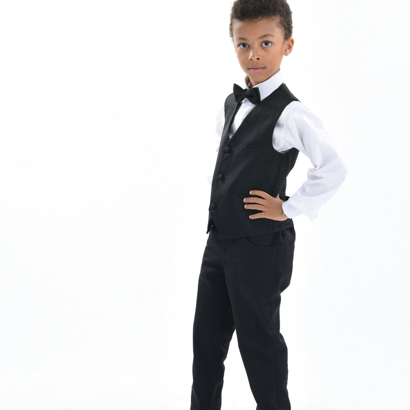 Black Print Vest & Bowtie